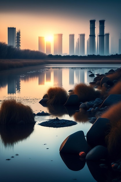 Pollution and Nature image generated Ai