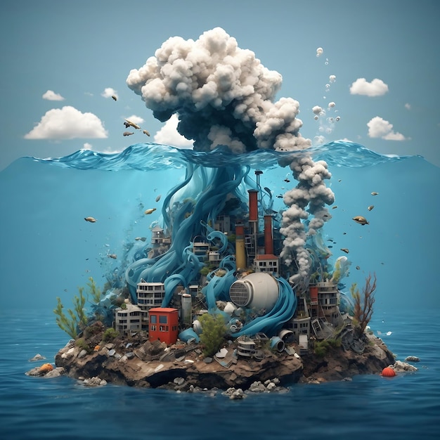Foto inquinamento nel concetto di oceani sfondo isolato ai generato
