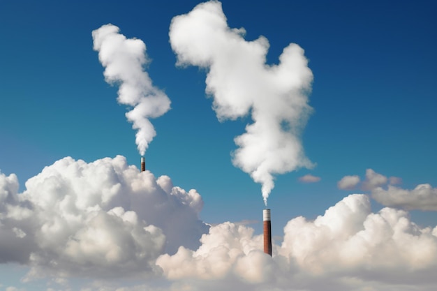 Фото Загрязнение дымом от факторного плана в воздухе с небом вредно для окружающей среды