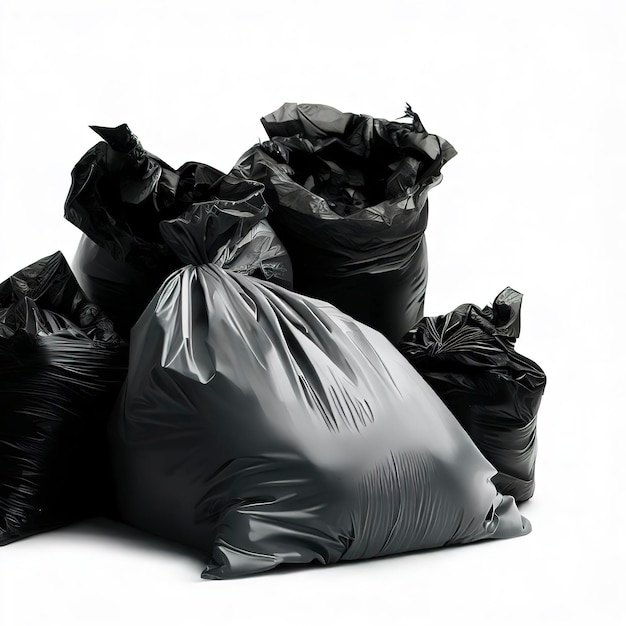 Foto inquinamento sacchi della spazzatura su uno sfondo bianco