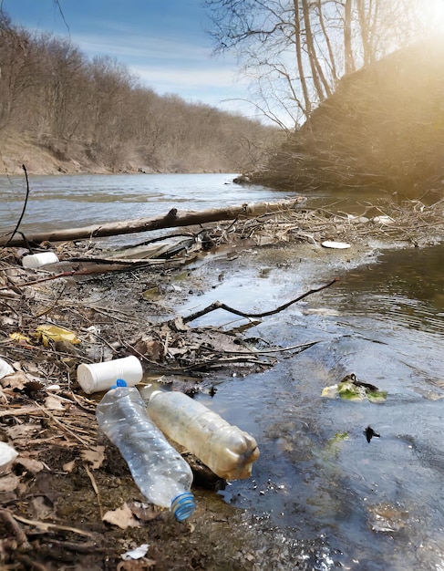 Foto all'inquinamento dell'acqua con i rifiuti nel fiume