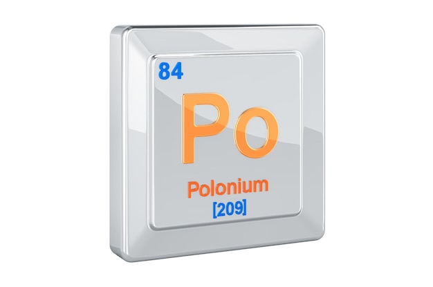 Polonium Po scheikundig element teken 3D-rendering geïsoleerd op witte achtergrond