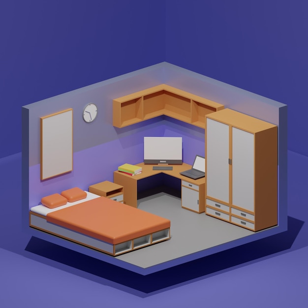 poly bedroom icon with minimalist style