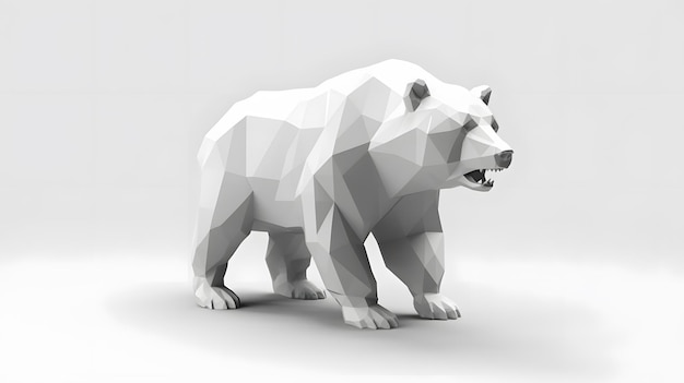 Poly white bear on white background 3D illustration