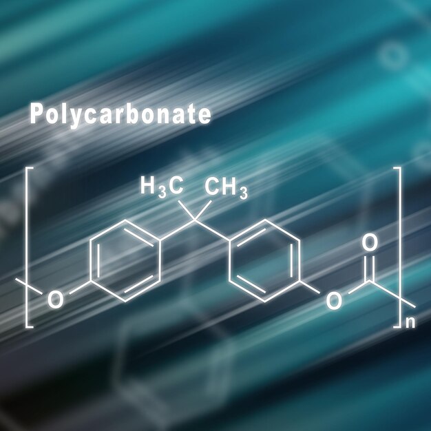 Polycarbonate PC, Structural chemical formula futuristic background