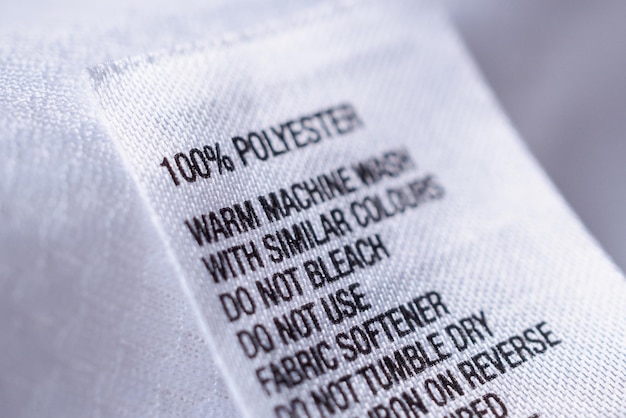 Polyester stof kledinglabel met wasinstructies