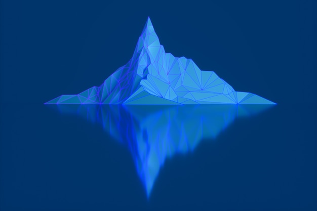 Photo polygon image of mountain peaks with a glowing backlit 3d illustration