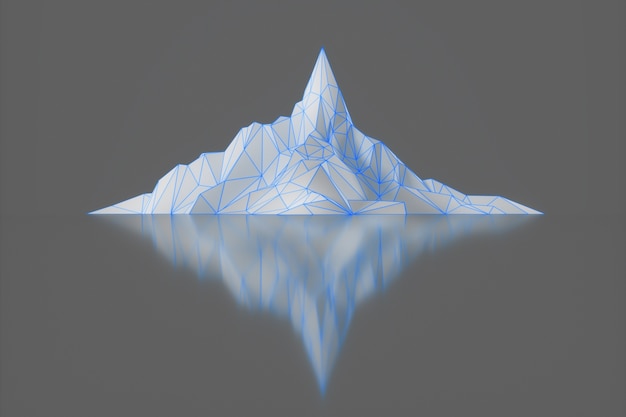 Photo polygon image of mountain peaks with a glowing backlit 3d illustration