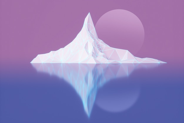 Photo polygon image of mountain peaks with a glowing backlit 3d illustration