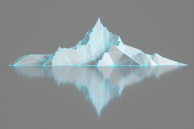 Photo polygon image of mountain peaks with a glowing backlit