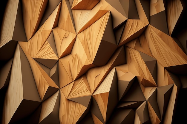 Polygonal abstract background with wood texture 3d render