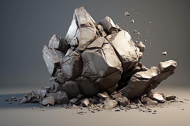 Polygonal boulder stone and cracked rock pieces