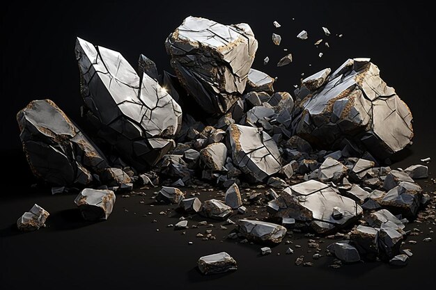 Polygonal boulder stone and cracked rock pieces