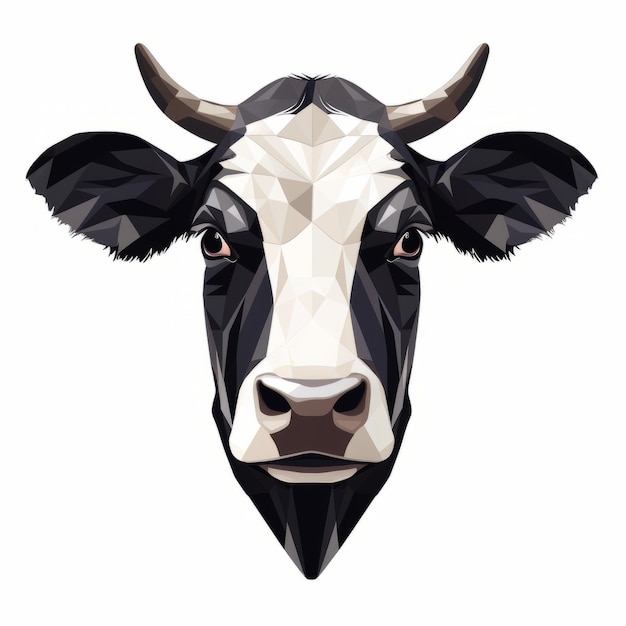 Photo polygonal cow head vector illustration in dark white and light black