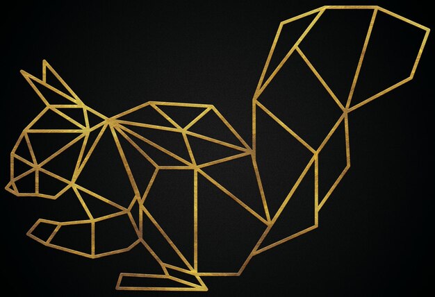 Photo polygonal geometric squirrel with golden effect