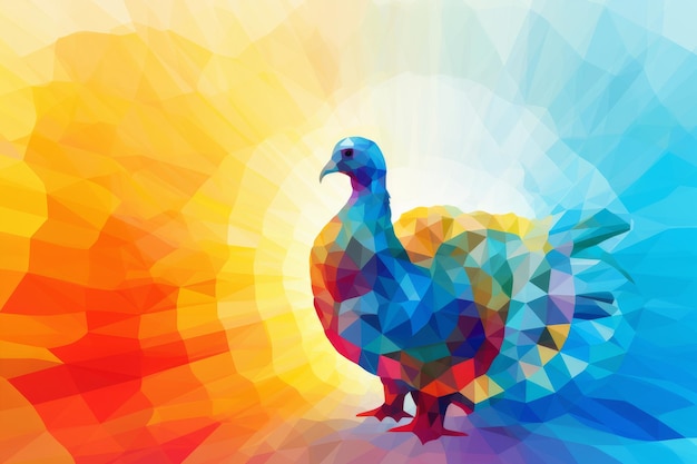 Polygonal illustration of a colorful turkey on a colorful background