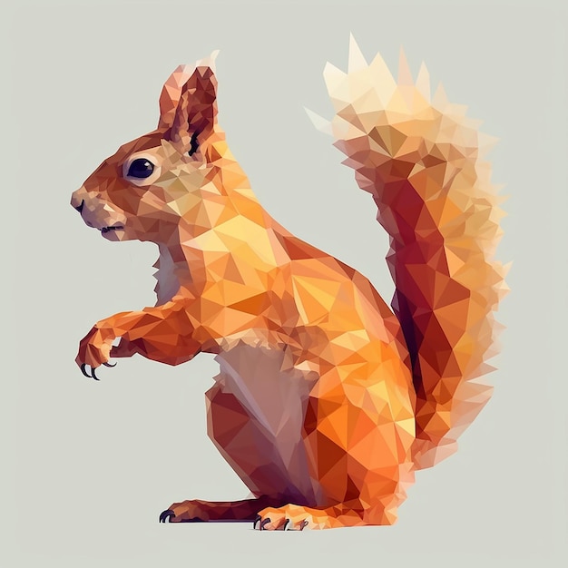 polygonal illustration of squirrel eating nut isolated