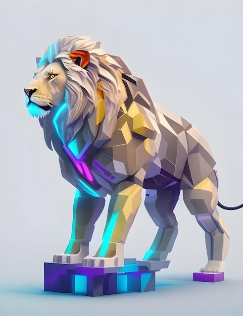 ライオンの多角形の彫刻 装飾的なライオンの3Dデザイン