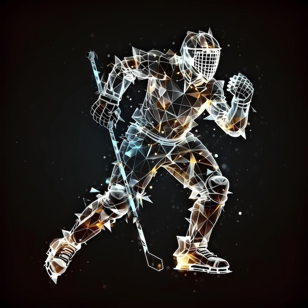 Photo polygonal triangles figure of hockey player silhouette