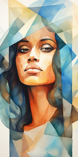 Photo polygonal watercolor portrait dark aquamarine and dark amber