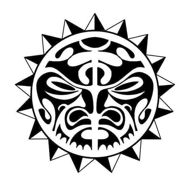 Foto polynesische zon gezicht maori tattoo-stijl