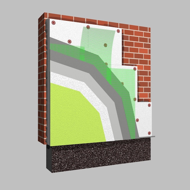 Polystyreen muurisolatie 3D-schema