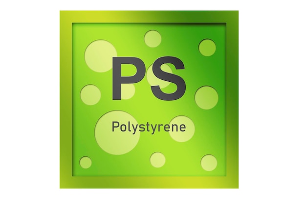 Polystyrene PS polymer on green background