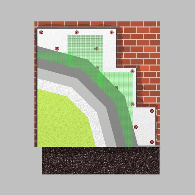 Polystyrene wall insulation 3d scheme