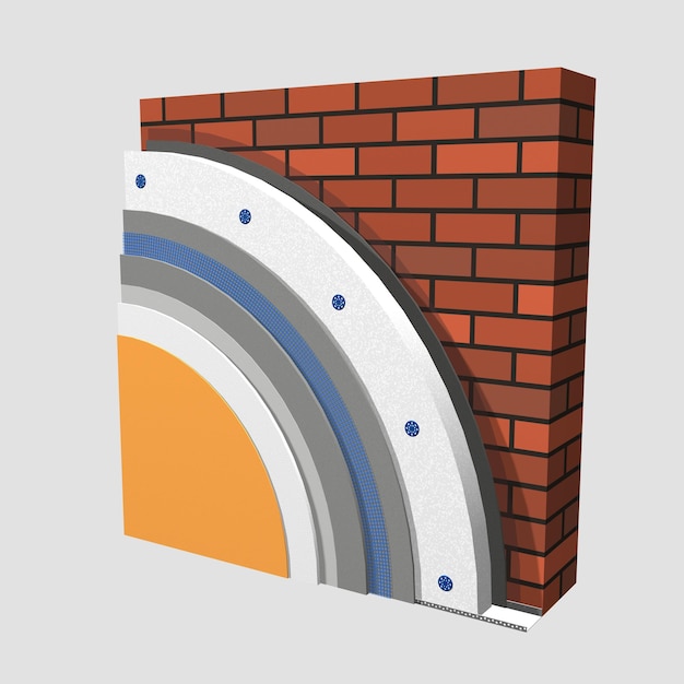 Polystyrene wall insulation 3d scheme