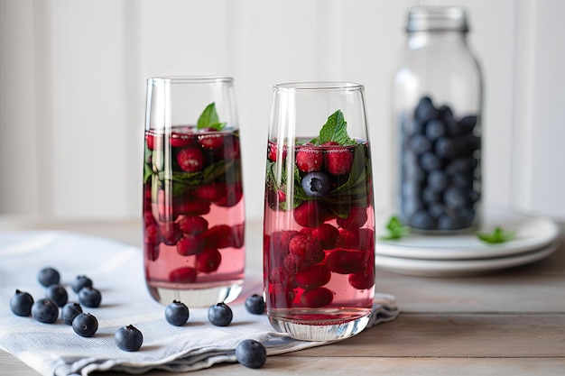 Pomegranate and blueberry fruitinfused water with a touch of mint created with generative ai