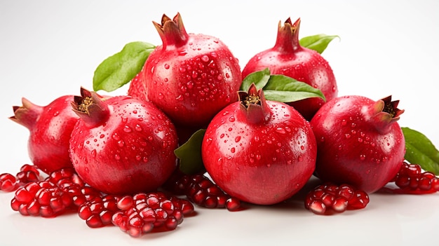 Pomegranate fruit closeup on white background