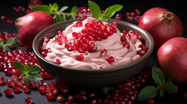 Pomegranate fruit whipped cream smoothie breakfast