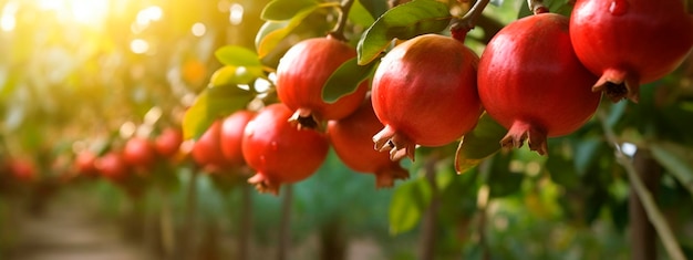 Pomegranate grows on a tree in the harvest garden Generative Ai