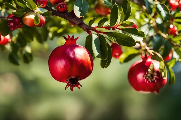 A pomegranate is hanging on a tree.