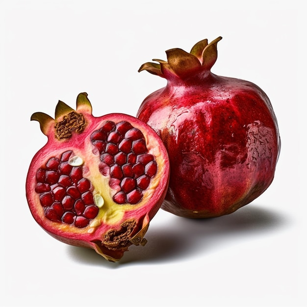 A pomegranate is next to a pomegranate.