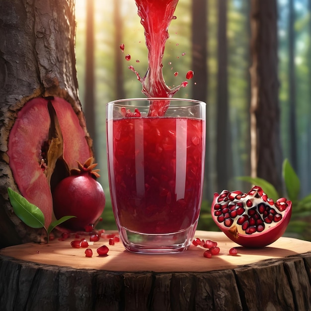 pomegranate juice Podium in forest