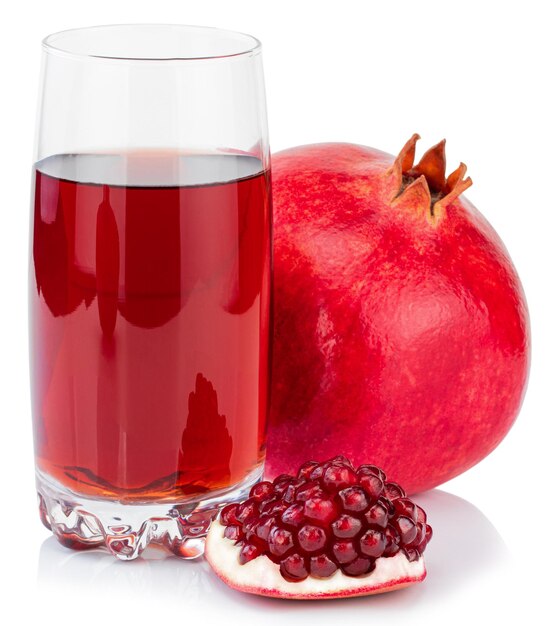 Pomegranate juice with pomegranate isolated on a white background.