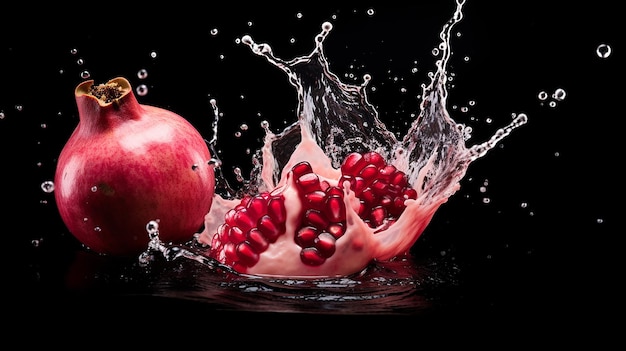 Pomegranate Milk Splash On Black Background