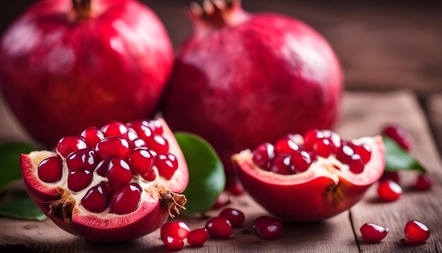 Photo a pomegranate and pomegranate on a wooden table