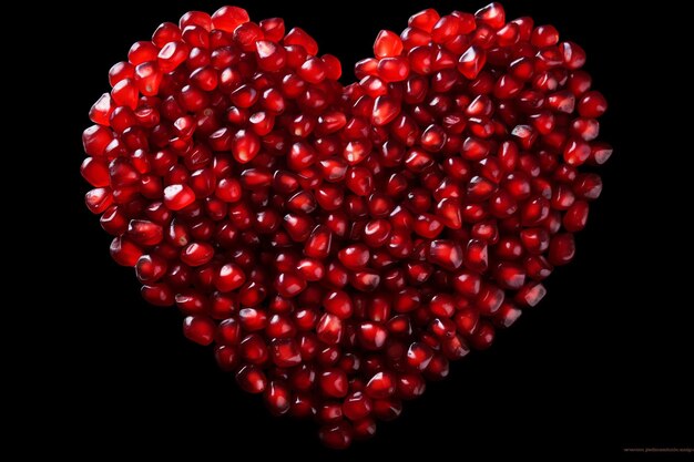 Pomegranate seeds arranged in a heart shape