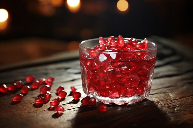 Photo pomegranate seeds in a glass of sparkling water