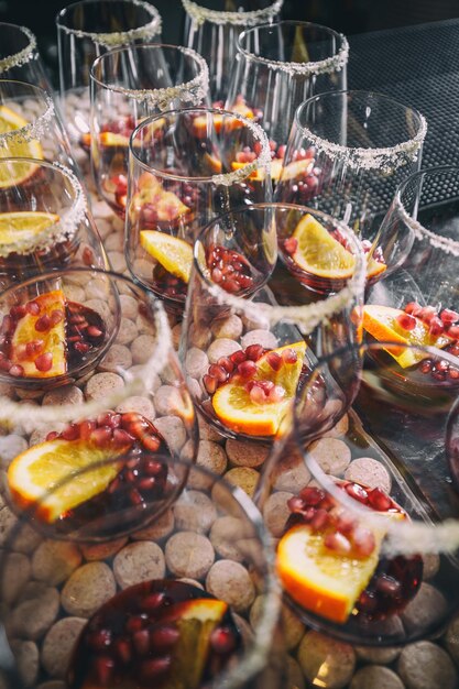 Pomegranate seeds and orange slices