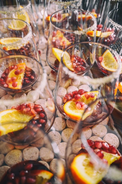 Pomegranate seeds and orange slices