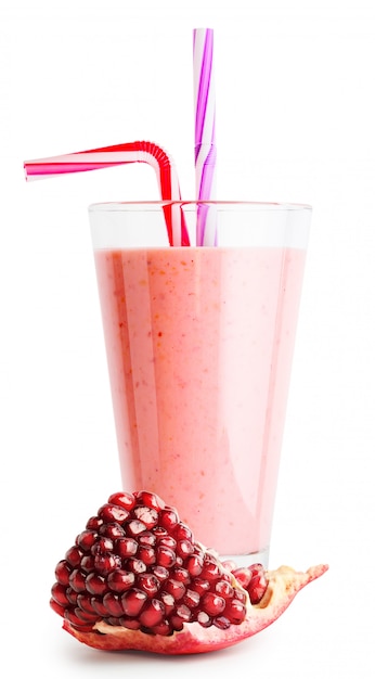 Pomegranate smoothie or yogurt with pomegranate slice