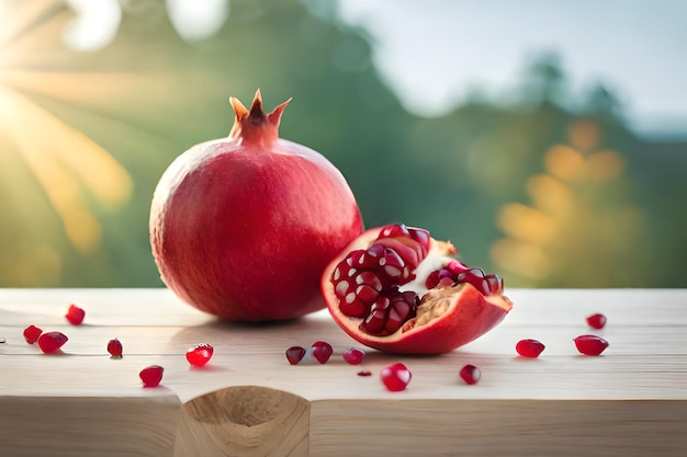 a pomegranate with a bite taken out of it.