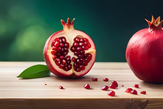 A pomegranate with a heart cut in the middle.
