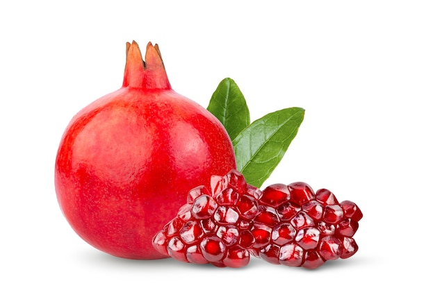 Pomegranate with leaf isolated on white