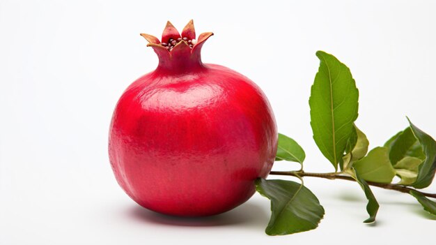 a pomegranate with a leaf on a white background