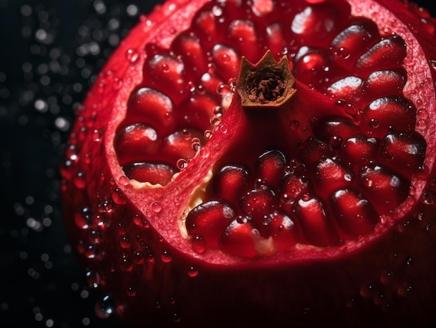 A pomegranate with the seeds on it