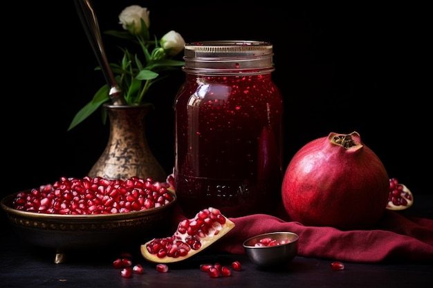 Pomegranate with Spoon and Jar on Top